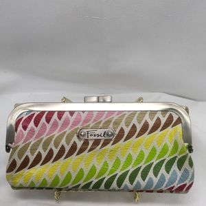 Fossil Kiss Lock Leather Clutch Coin Wallet Multi Color